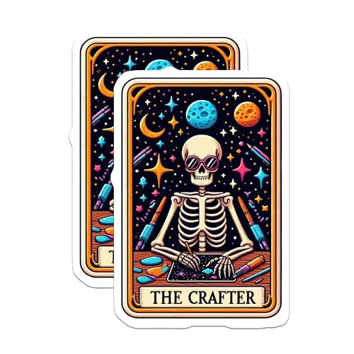 (2 Pack) The Crafter Skeleton Stickers - Artsy Sticker Decal - Astronaut Skeleton Art Stickers - 5" On Longest Side - Sticks to Smooth Flat Surfaces - Made in USA - BMCS5375