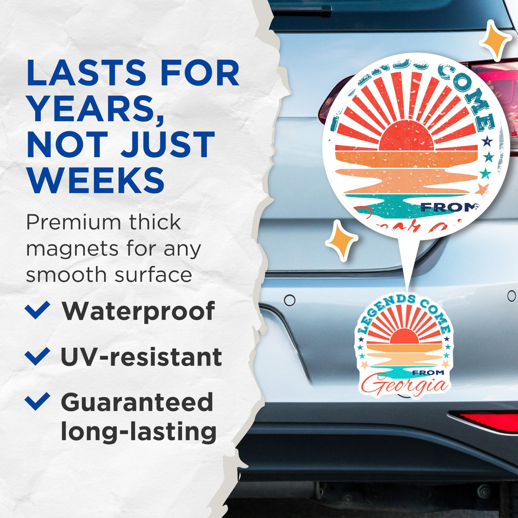 (2 Pack) Georgia Magnets - Legends from Georgia - Souvenir Magnets - 5" On Longest Side - Premium Magnet - for Cars, Refrigerators, Toolboxes, Lockers - Made in USA - MAG18525