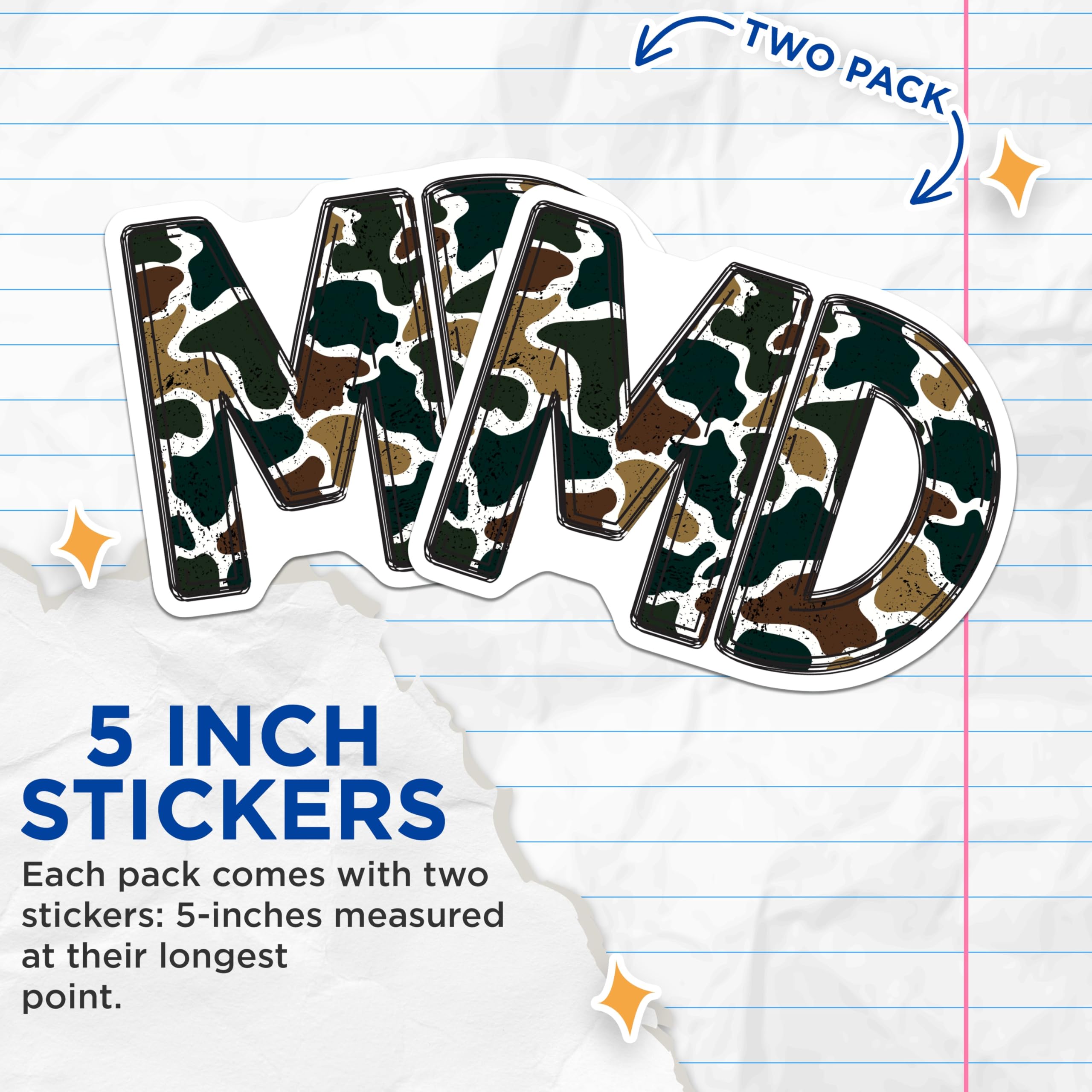 (2 Pack) MD Camouflage Initials Stickers - Military Style Letter - Tactical Alphabet Decals - 5" On Longest Side - Sticks to Smooth Flat Surfaces - Made in USA - BMCS20256