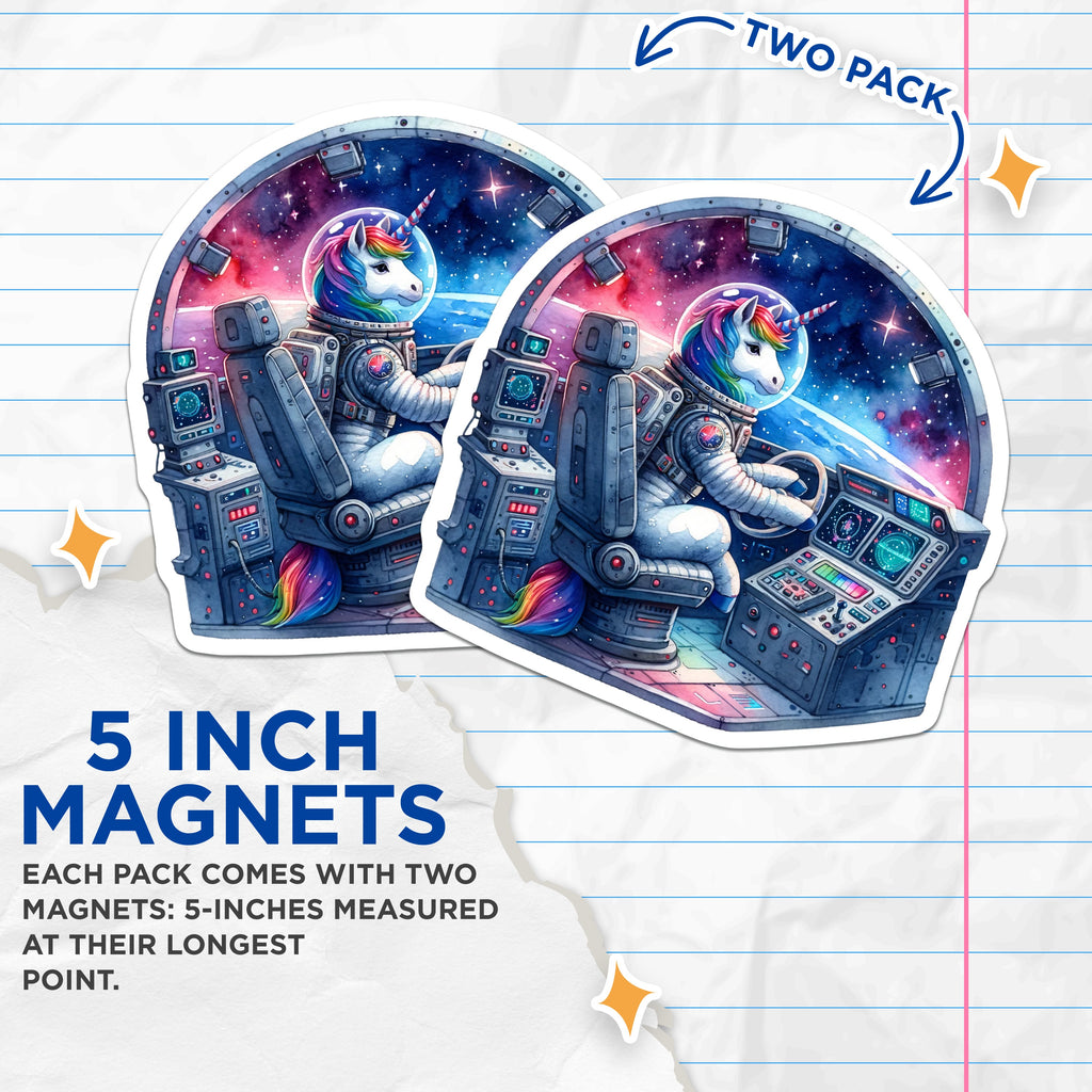 (2 Pack) Unicorn Astronaut Magnets - Rainbow Space Art Decor - Magical Sci-Fi Fantasy Home Accessory for Dreamers - 5 Inches On Longest Side - Thick Durable Magnet - Made in USA - MAG38686