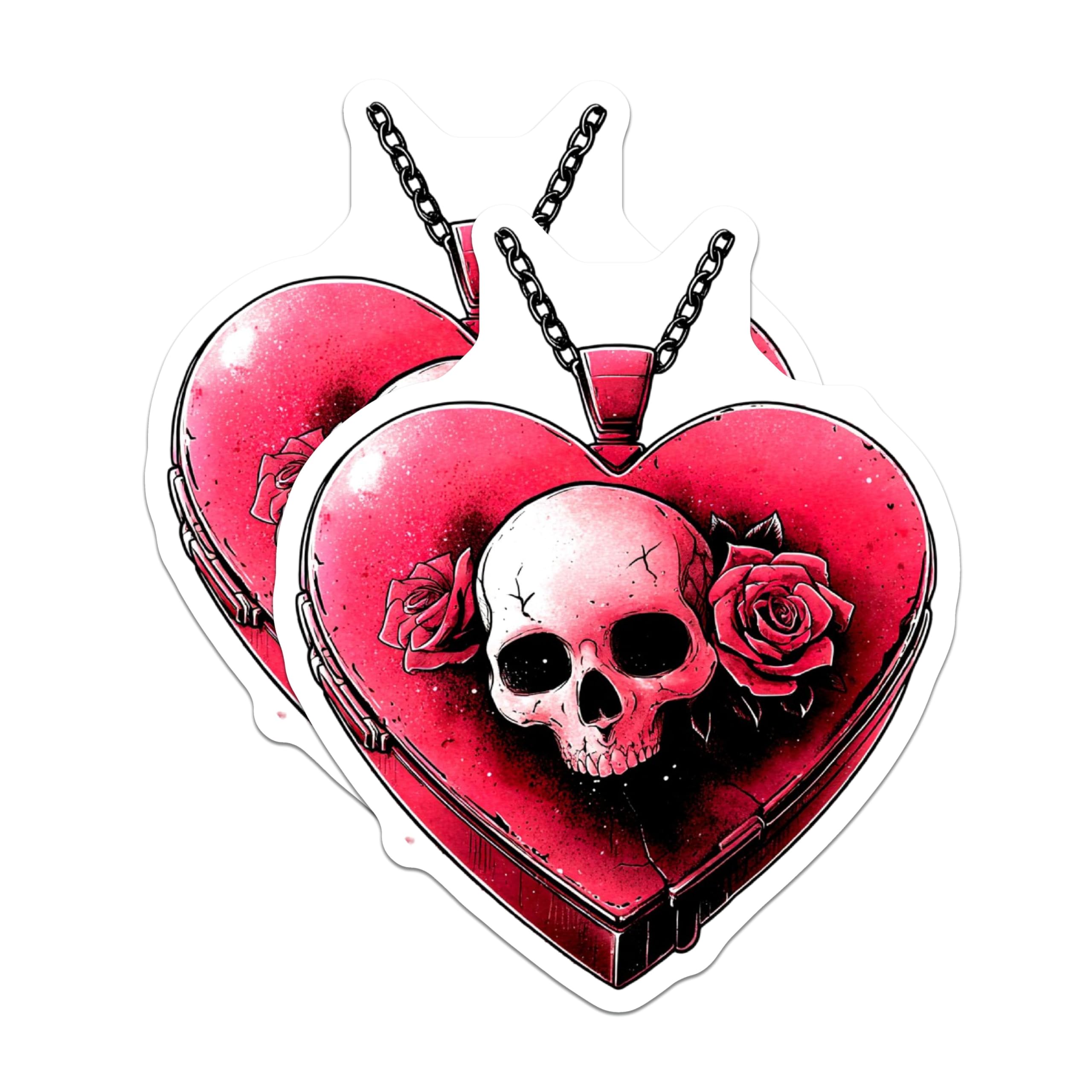 (2 Pack) Gothic Skull Rose Magnets - Heart Locket Art Decor - Dark Romance Kitchen Accent - Alternative Home Display - 5 Inches On Longest Side - Thick Durable Magnet - Made in USA - MAG21033
