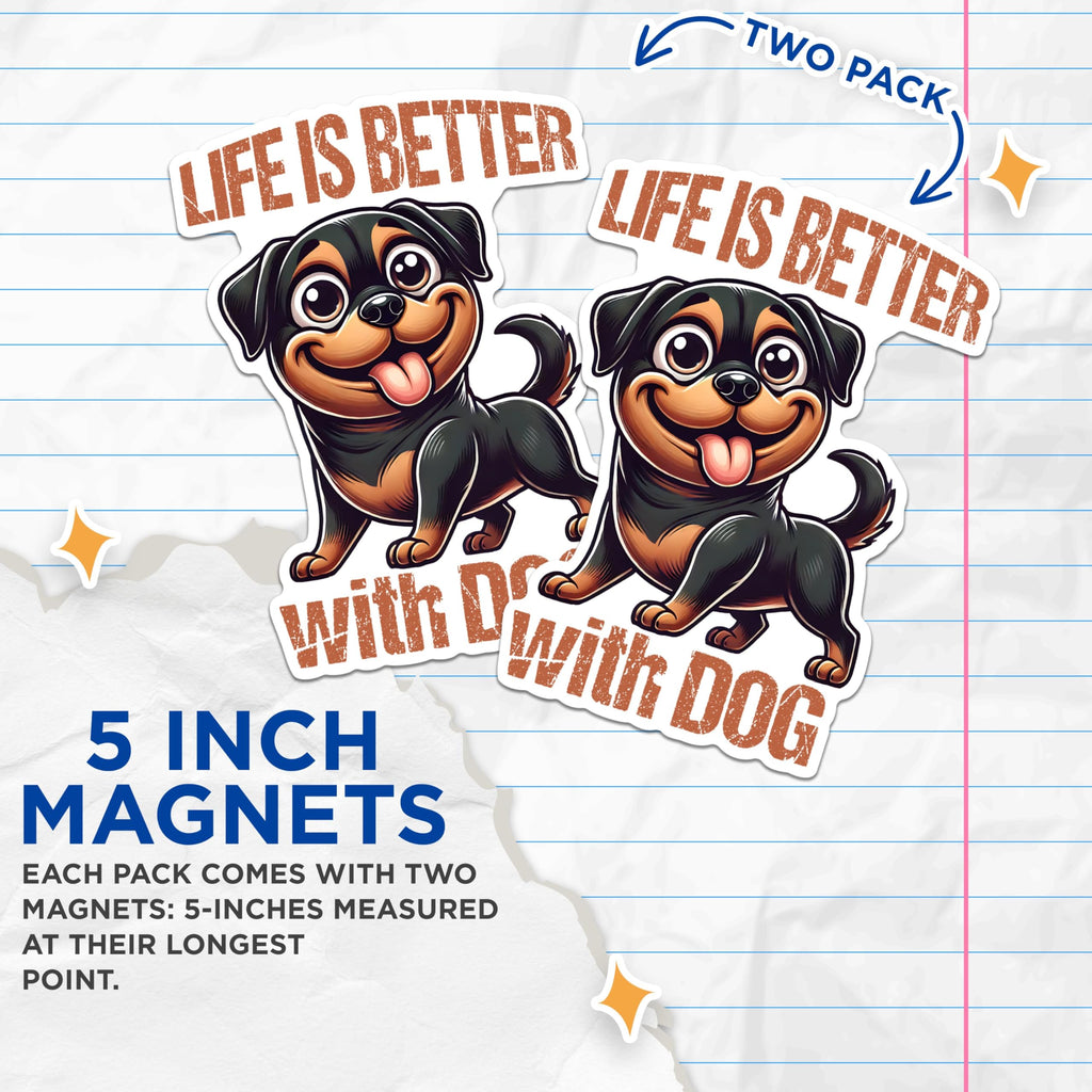 (2 Packs) Life is Better with Dog Magnets - German Shepherd Magnets - 5 Inches On Longest Side - Premium Magnet - for Fridges, Toolboxes, Cars - Made in USA - MAG2399