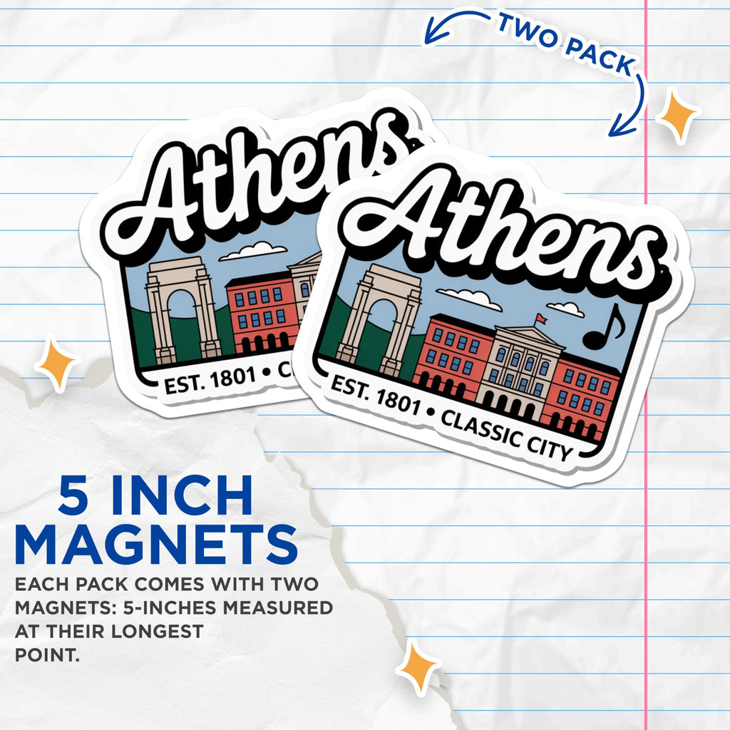 (2 Pack) Athens Georgia Magnets - Classic City - University of Georgia Souvenir - 5" On Longest Side - Premium Magnet - for Cars, Refrigerators, Toolboxes, Lockers - Made in USA - MAG17472