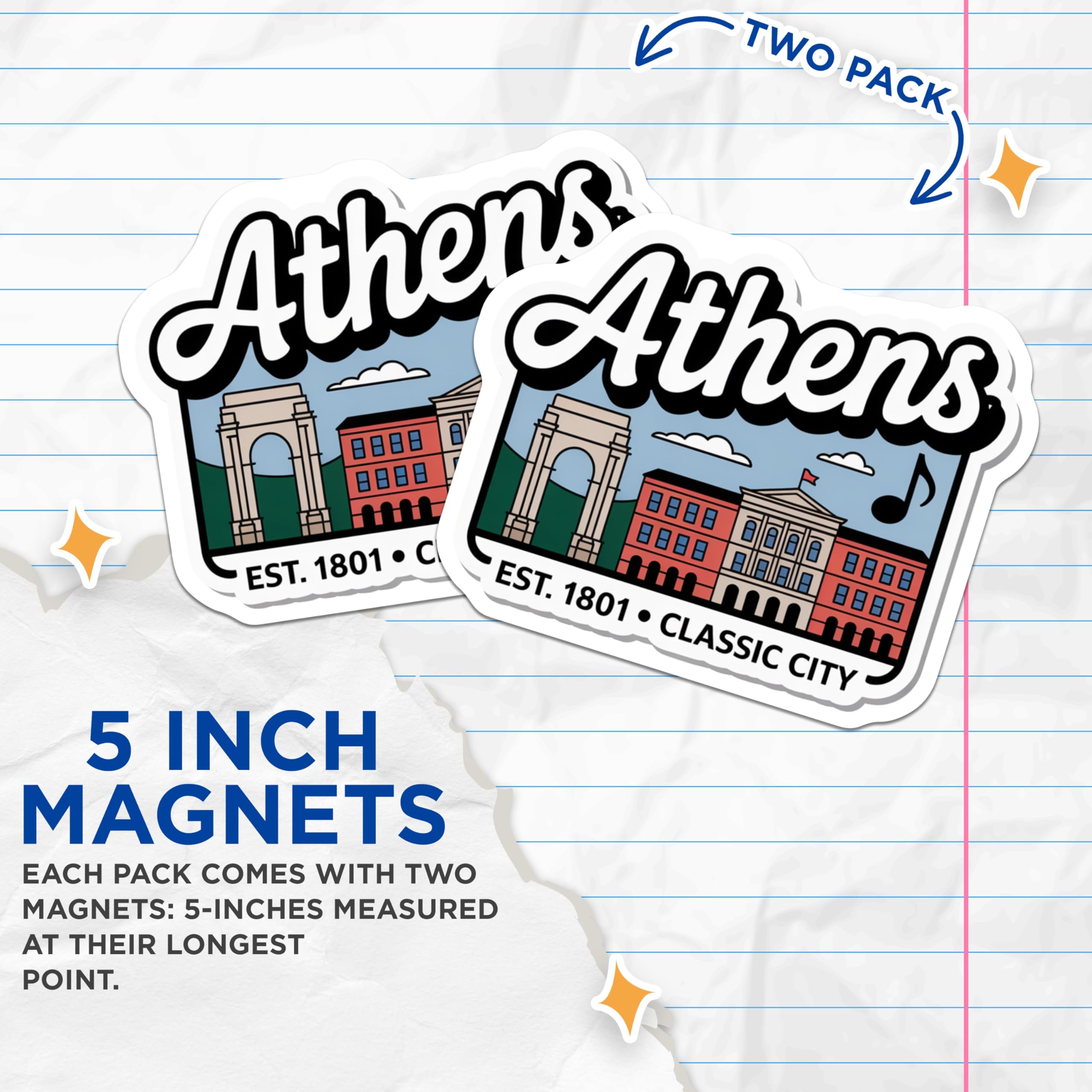 (2 Pack) Athens Georgia Magnets - Classic City - University of Georgia Souvenir - 5" On Longest Side - Premium Magnet - for Cars, Refrigerators, Toolboxes, Lockers - Made in USA - MAG17472