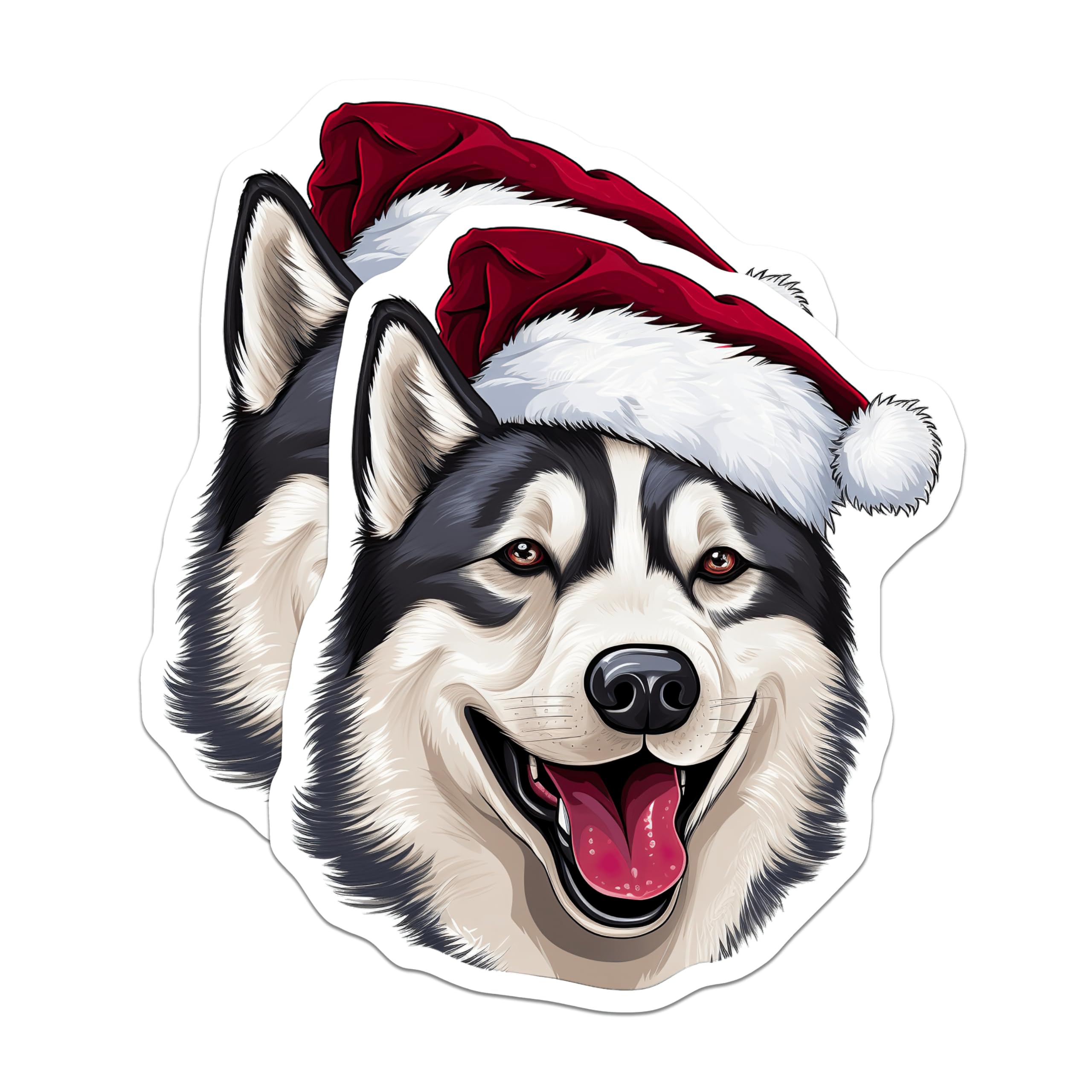 (2 Pack) Christmas Husky Magnets - Santa Dog Refrigerator - Holiday Pet Decor - 5 Inches On Longest Side - Thick Durable Magnet - Made in USA - MAG29760