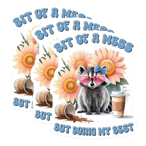 (3 Pack) Raccoon Mess Decals - Funny Animal - Sunflower Decals - 3 Inches On Longest Side - Easy Peel & Apply - Made in USA - 3MCS8472