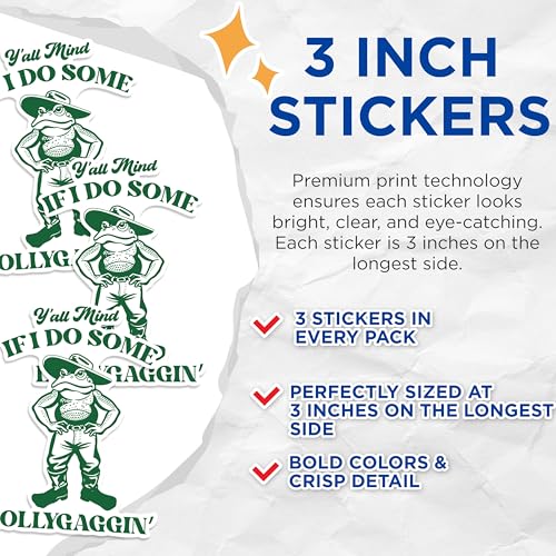 (3 Pack) Lollygaggin Decals - Funny Frog Laptop - Southern Saying Sticker - 3 Inches On Longest Side - Easy Peel & Apply - Made in USA - 3MCS1415