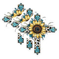 (3 Pack) Sunflower Cross Decals - Leopard Print Decor - Western Style Sticker - 3 Inches On Longest Side - Easy Peel & Apply - Made in USA - 3MCS7499