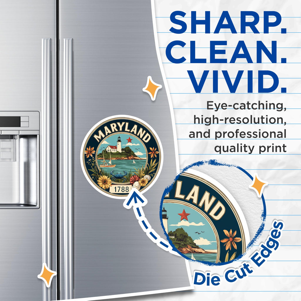 (2 Pack) Maryland Magnets - State Seal Illustration - Nautical Lighthouse Fridge Magnets - 5" On Longest Side - Premium Magnet - for Cars, Refrigerators, Toolboxes, Lockers - Made in USA - MAG14355