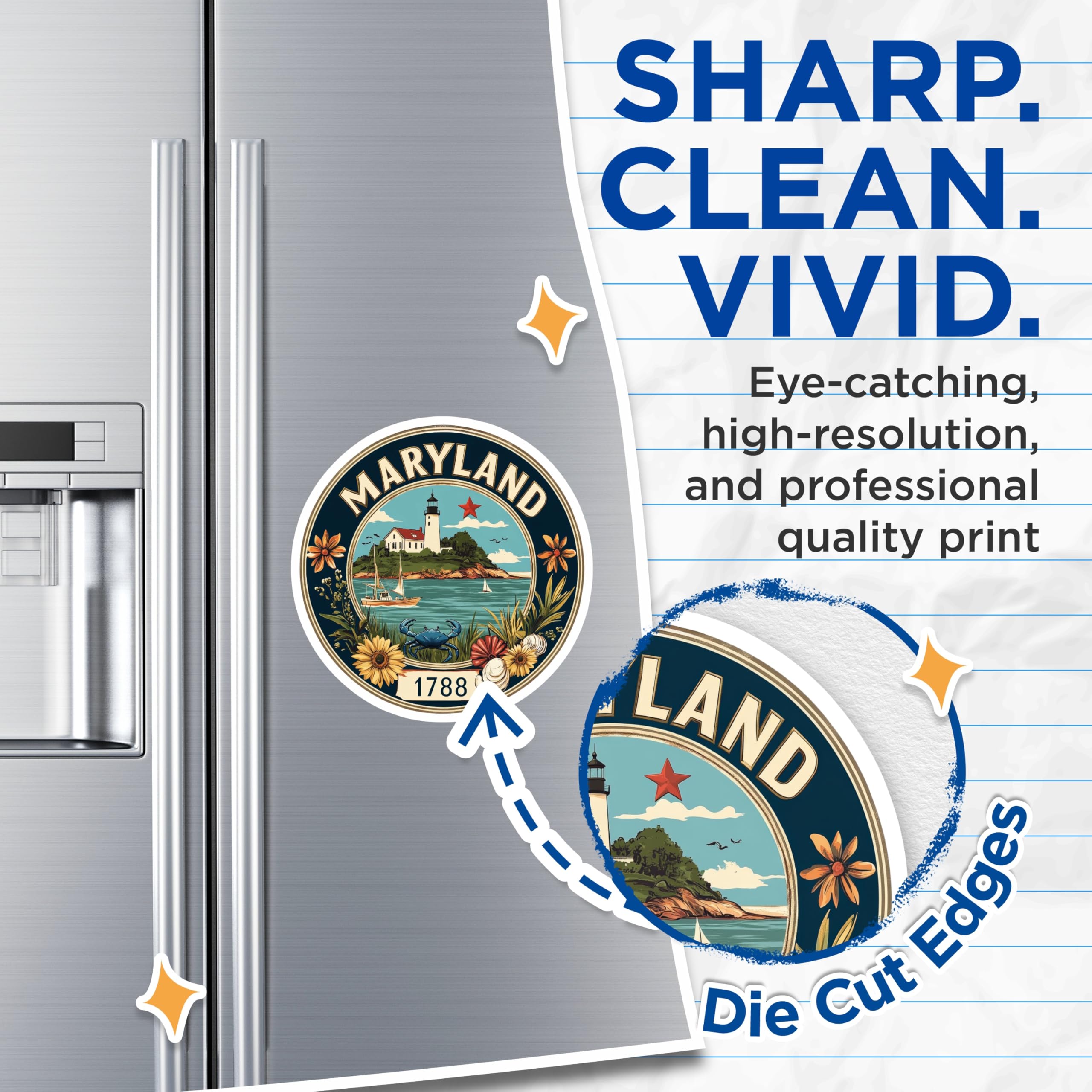 (2 Pack) Maryland Magnets - State Seal Illustration - Nautical Lighthouse Fridge Magnets - 5" On Longest Side - Premium Magnet - for Cars, Refrigerators, Toolboxes, Lockers - Made in USA - MAG14355