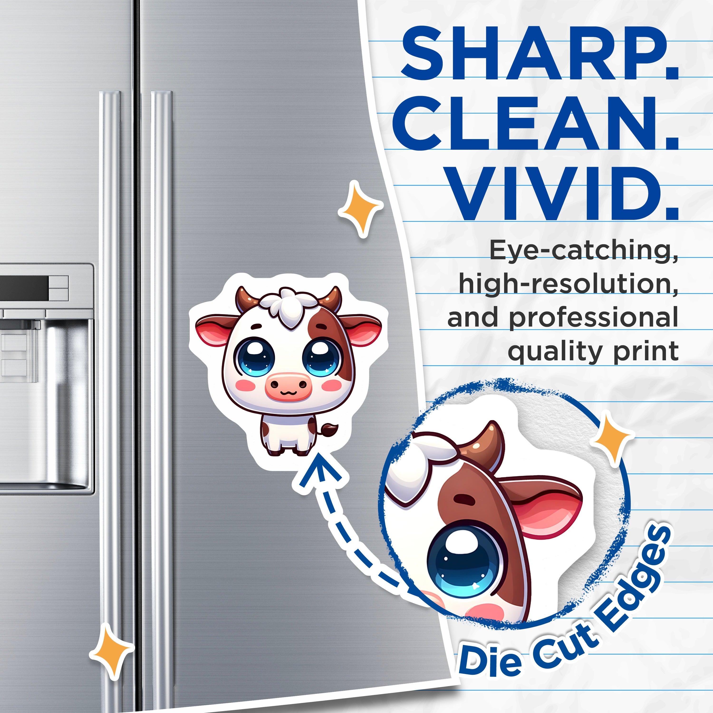 (2 Pack) Cute Cow Magnets - Kawaii Farm Animal - Adorable Chibi Bovine Magnets - Whimsical Fridge Decor - 5 Inches On Longest Side - Thick Durable Magnet - Made in USA - MAG36204