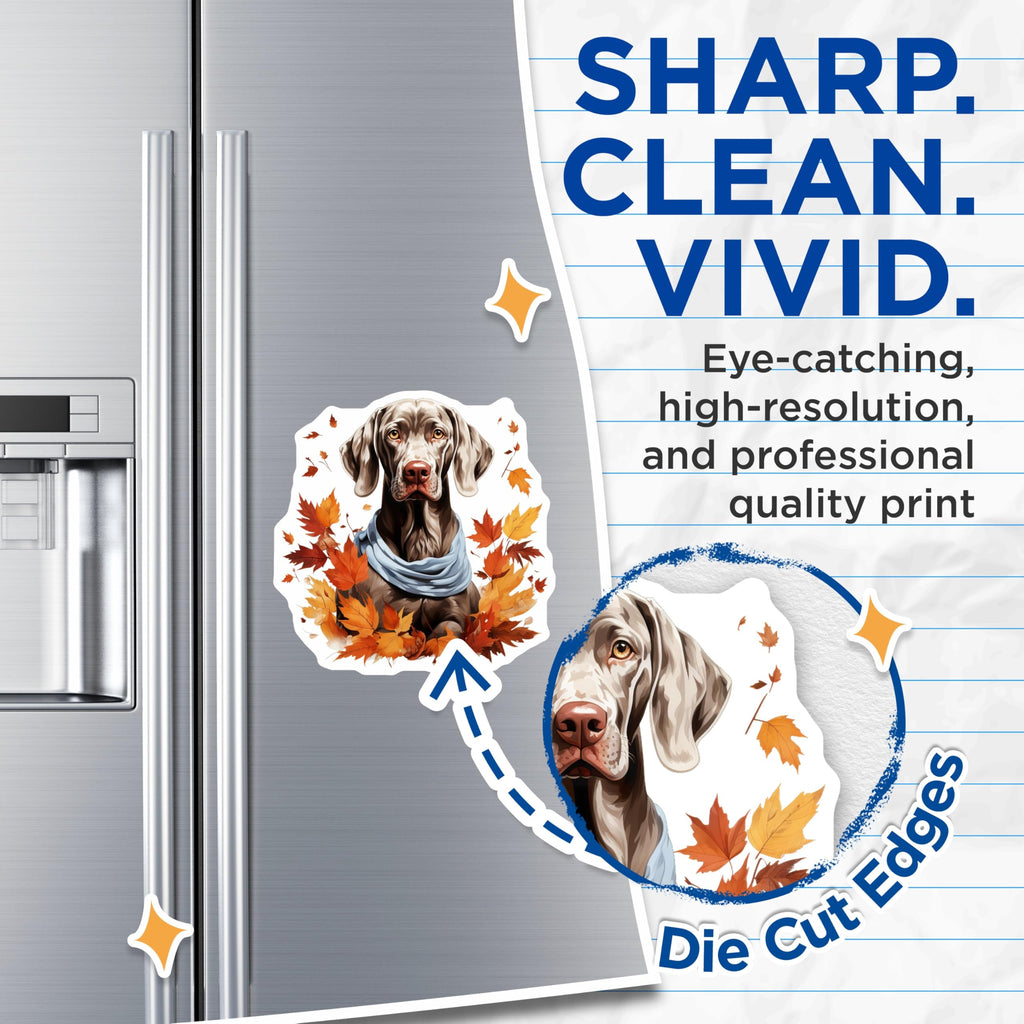 (2 Pack) Weimaraner Dog Autumn Leaves Magnets - Fall Pet Lover Decor - Canine Fridge Accent - 5 Inches On Longest Side - Thick Durable Magnet - Made in USA - MAG26118