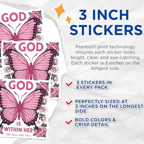 (3 Pack) Butterfly God Decals - Floral Faith Sticker - Laptop Decor - 3 Inches On Longest Side - Easy Peel & Apply - Made in USA - 3MCS7578