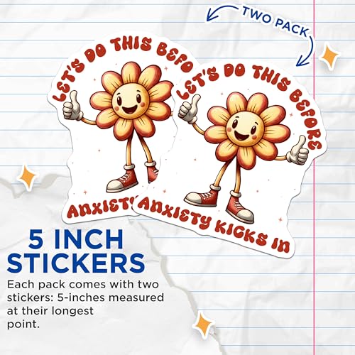 (2 Pack) Positive Affirmation Stickers - Motivational Flower Stickers - Mental Health Encouragement Stickers - 5" On Longest Side - Sticks to Smooth Flat Surfaces - Made in USA - BMCS3707