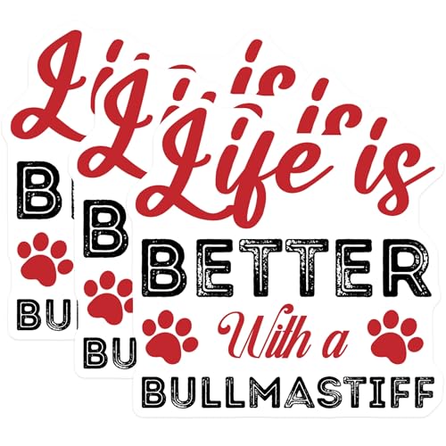 (3 Pack) Bullmastiff Decals - Dog Lover - Life is Better with - Car Decal - 3 Inches On Longest Side - Easy Peel & Apply - Made in USA - 3MCS2731