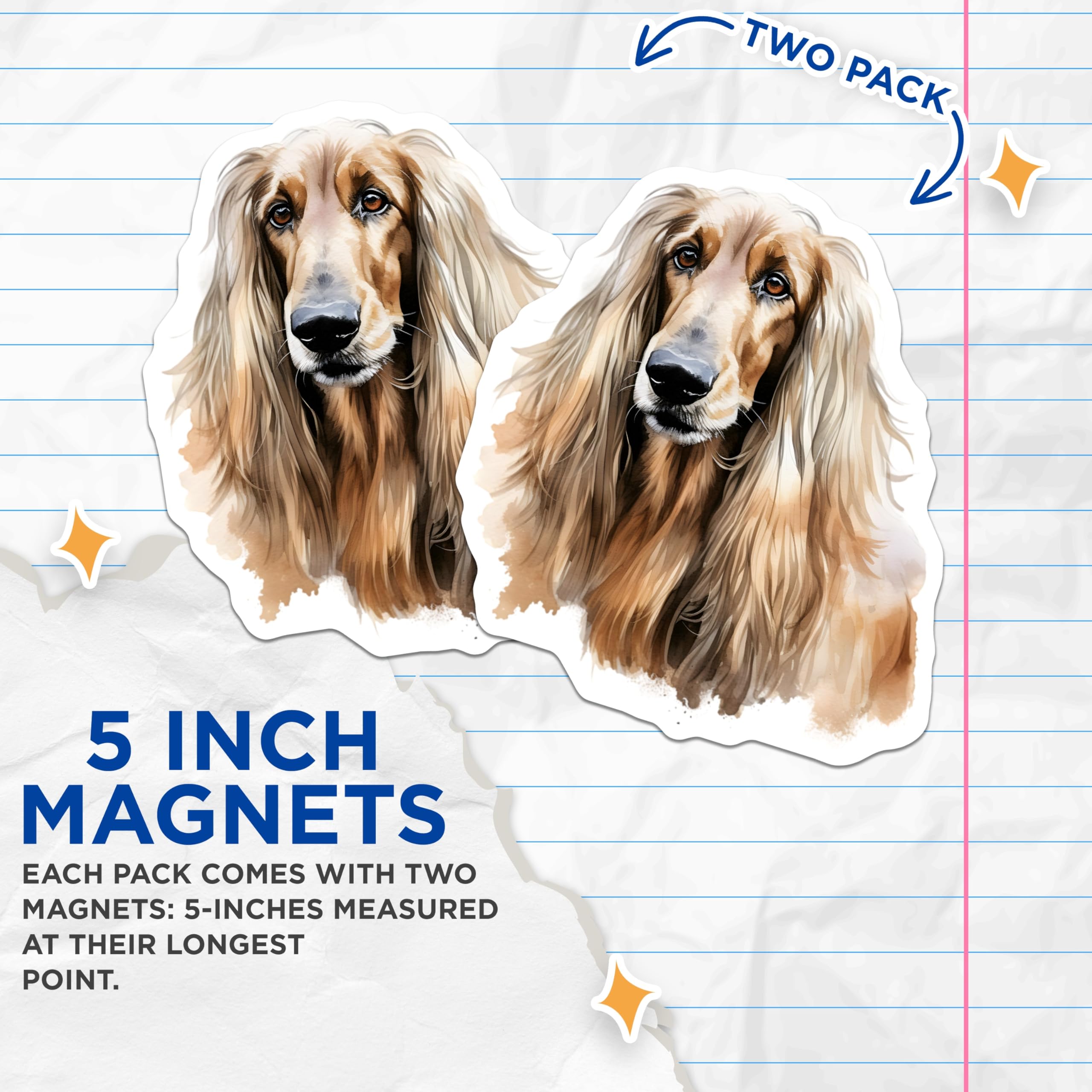 (2 Pack) Afghan Hound Magnets - Watercolor Dog Art - Elegant Pet Decor - 5 Inches On Longest Side - Thick Durable Magnet - Made in USA - MAG27685