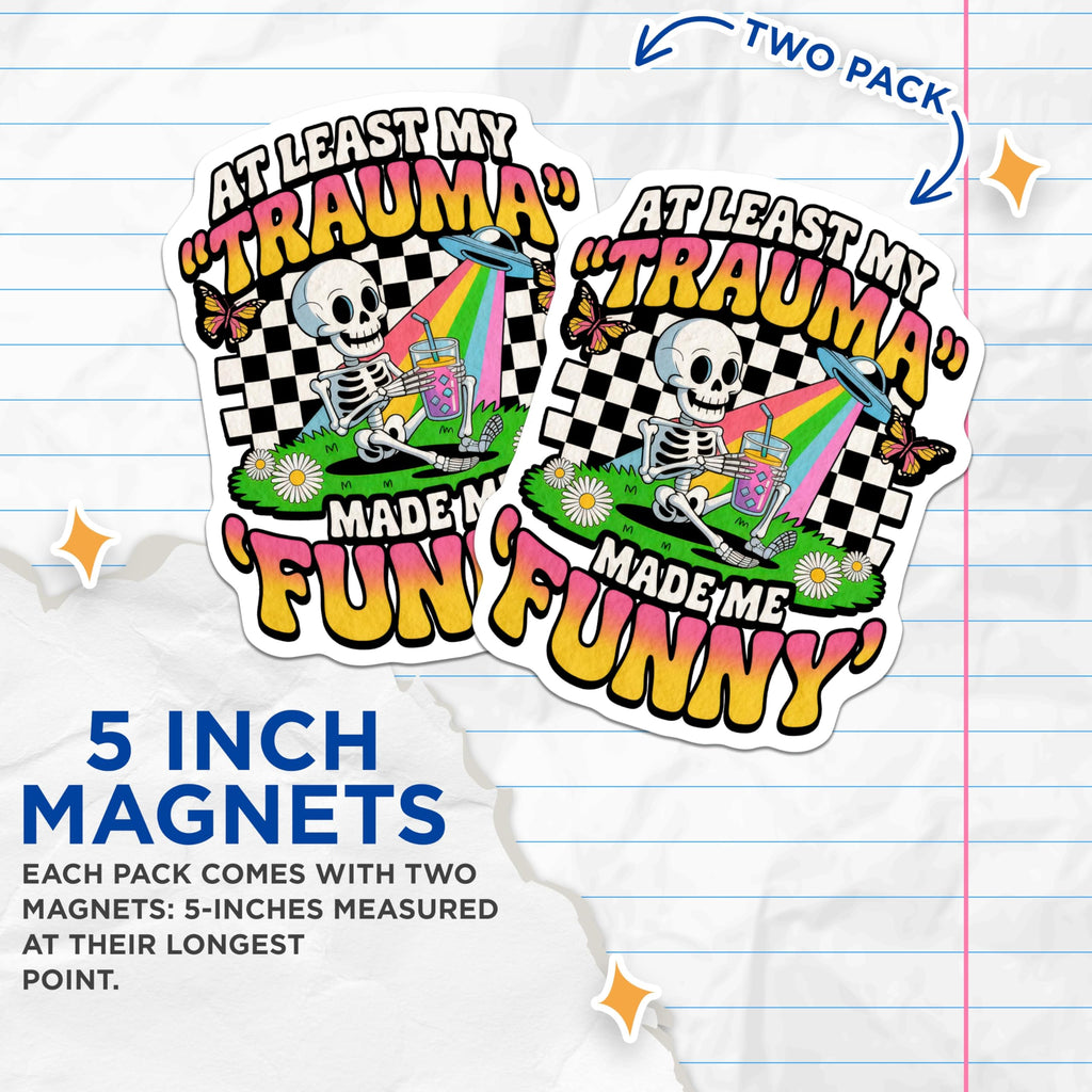 (2 Pack) Funny Trauma Magnets - Retro Skeleton Decor - UFO Alien Humor Refrigerator Magnets - 5" On Longest Side - Premium Magnet - for Cars, Refrigerators, Toolboxes, Lockers - Made in USA - MAG14561