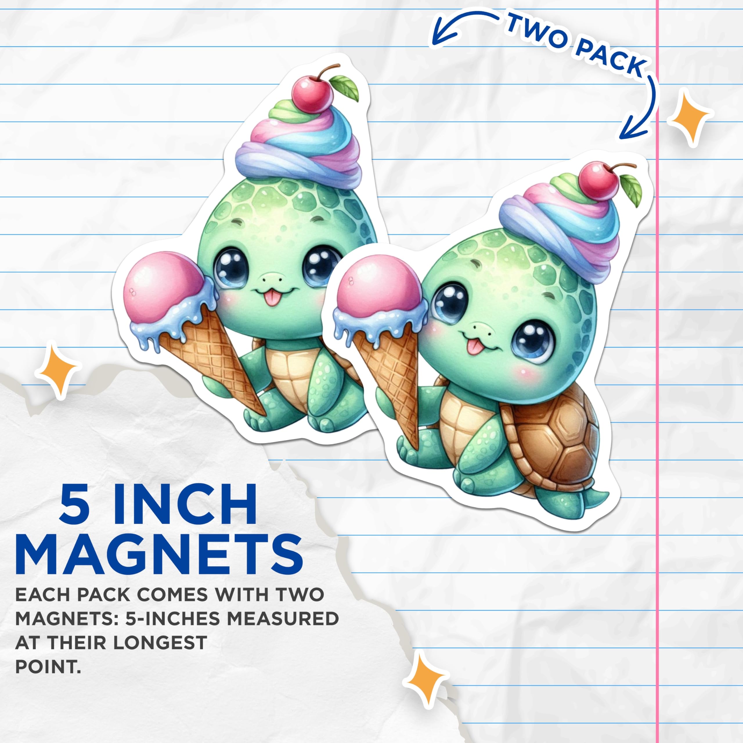 (2 Pack) Baby Turtle Ice Cream Magnets - Kawaii Animal Fridge Decor - Sweet Pastel Dessert Theme - Adorable Kids Room Accent - 5 Inches On Longest Side - Thick Durable Magnet - Made in USA - MAG21657