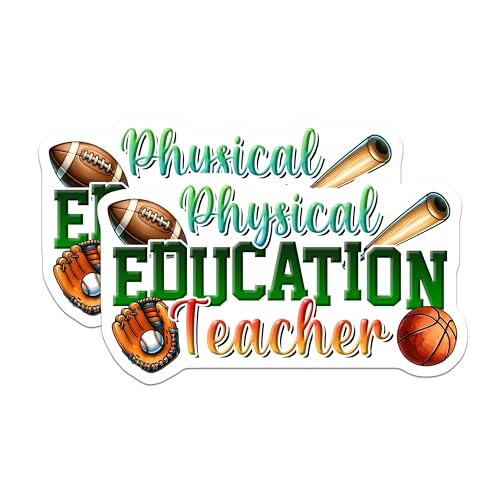 (2 Pack) Physical Education Teacher Stickers - Sports Teacher Decal - PE Teacher Appreciation - 5" On Longest Side - Sticks to Smooth Flat Surfaces - Made in USA - BMCS8039