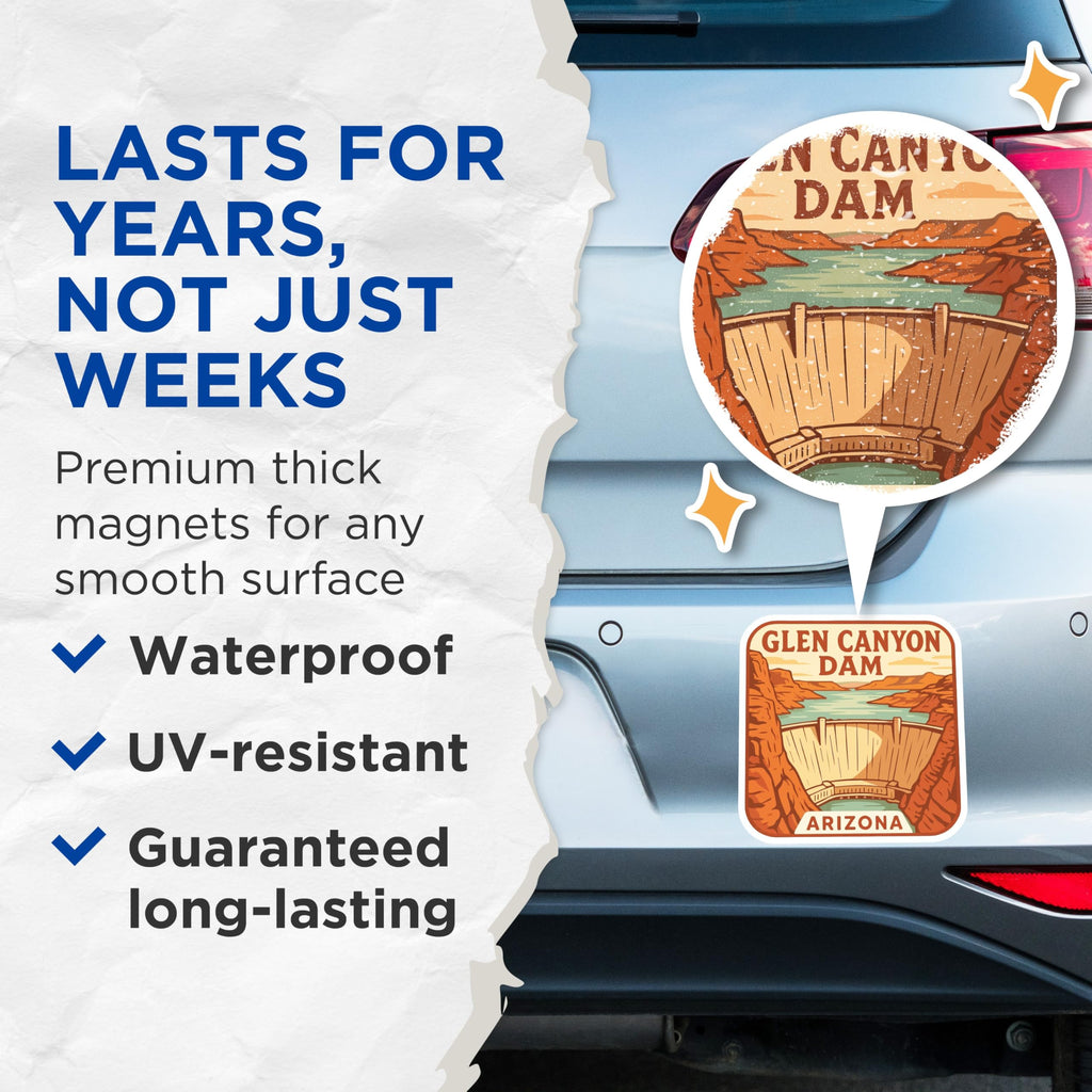 (2 Pack) Glen Canyon Dam Magnets - Arizona Vacation Souvenir - Lake Powell Scenic View Refrigerator Magnets - 5 Inches On Longest Side - Thick Durable Magnet - Made in USA - MAG19774