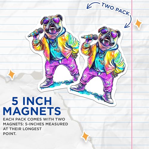(2 Pack) Colorful Animal Cartoon Magnet - Cute Dog Fridge Decor - 5" On Longest Side - Sticks to Smooth Flat Surfaces - Made in USA - MAG9496