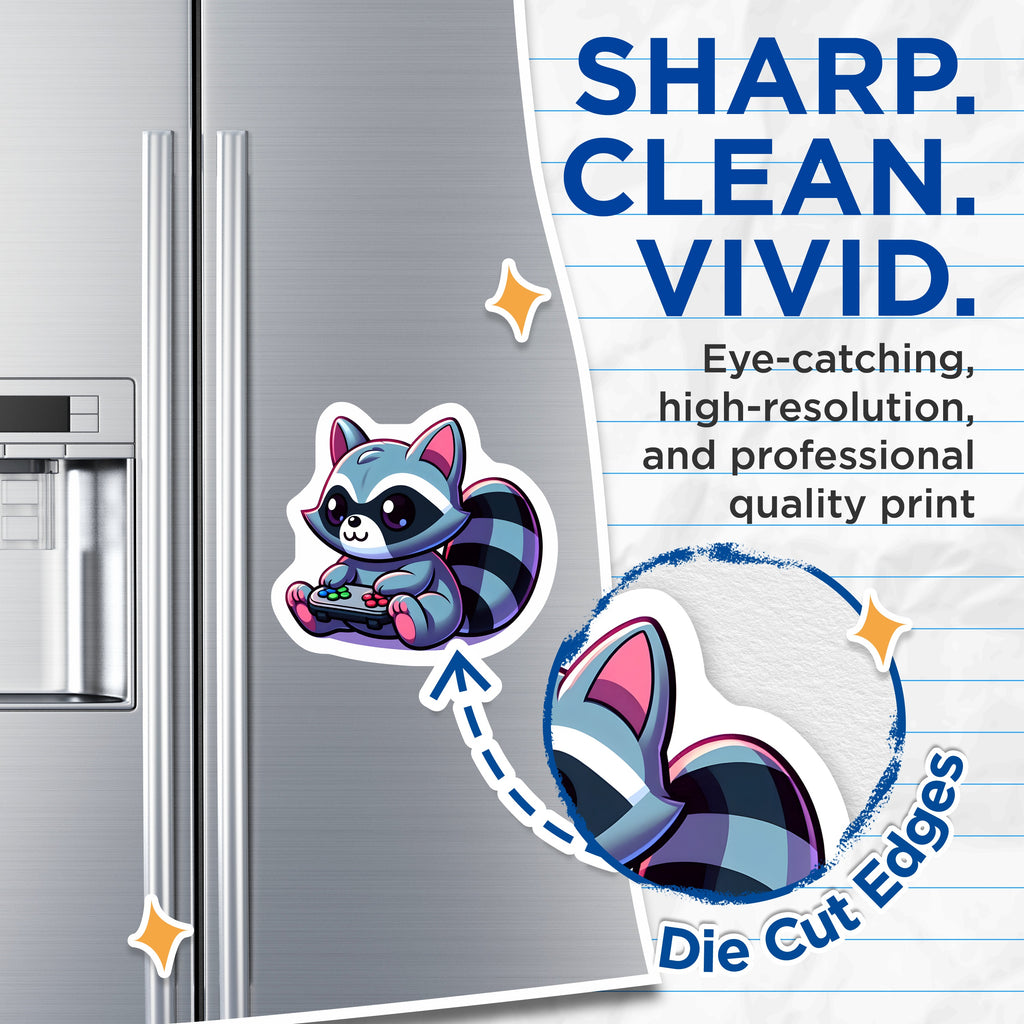 (2 Pack) Adorable Raccoon Gamer Magnets - Kawaii Animal Gaming Decor - Video Game Console Art for Fridge Locker Game Room - 5 Inches On Longest Side - Thick Durable Magnet - Made in USA - MAG37454