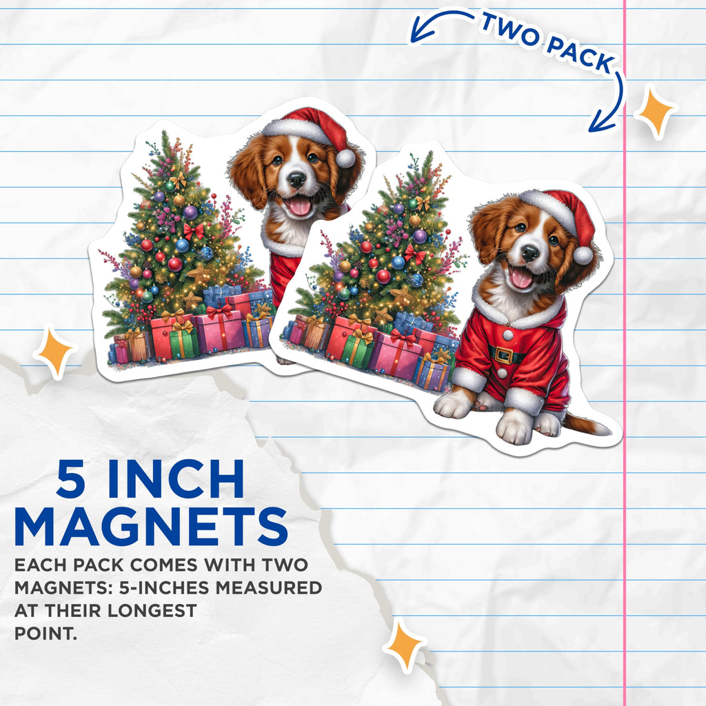 (2 Pack) Santa Puppy Christmas Magnets - Cute Dog Holiday Refrigerator Decor - Xmas Pet Owner Present - 5 Inches On Longest Side - Thick Durable Magnet - Made in USA - MAG29511