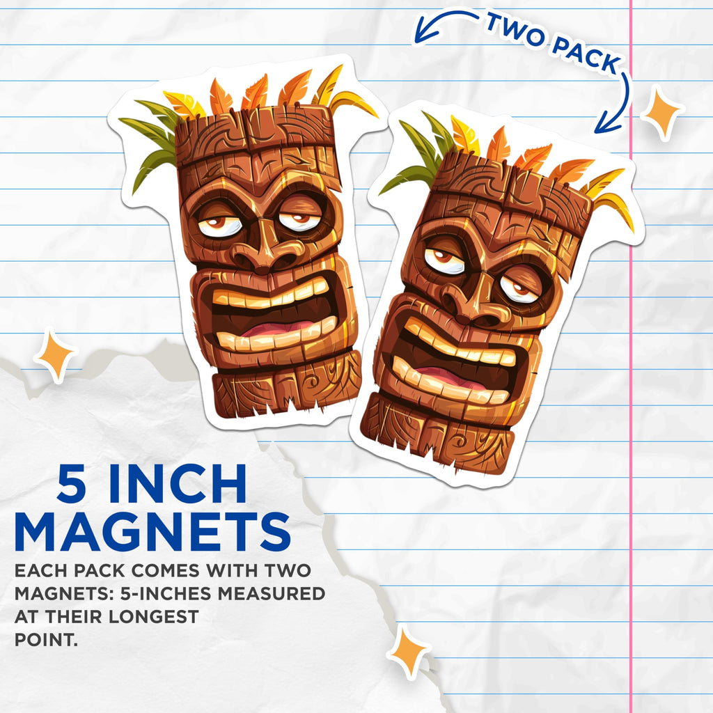 (2 Pack) Tiki Mask Carving Magnets - Polynesian Hawaiian Tropical Decor - Refrigerator Locker Appliance Artwork - 5 Inches On Longest Side - Thick Durable Magnet - Made in USA - MAG21559