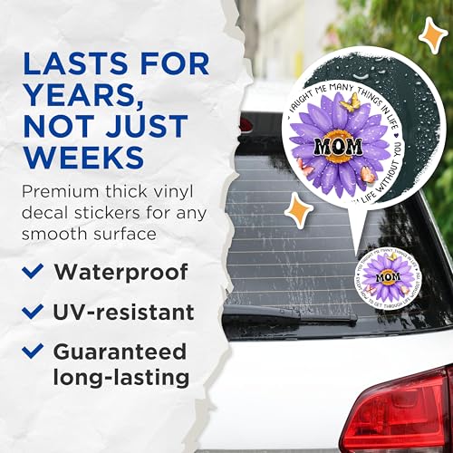 (2 Pack) Mom Stickers - Mother's Day Sticker Pack - Butterfly Flower Mom Quotes Stickers - 5" On Longest Side - Sticks to Smooth Flat Surfaces - Made in USA - BMCS6111