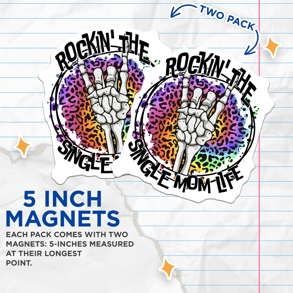 (2 Pack) Single Mom Life Magnets - Rocker Mother Parent Refrigerator Decor - Empowered Feminist Attitude - 5 Inches On Longest Side - Thick Durable Magnet - Made in USA - MAG36366