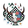 (2 Pack) Longhorn Skull Magnets - Floral Western Decor - Checkered Spade Art - Boho Southwestern Home Decor Accents - 5 Inches On Longest Side - Thick Durable Magnet - Made in USA - MAG21122