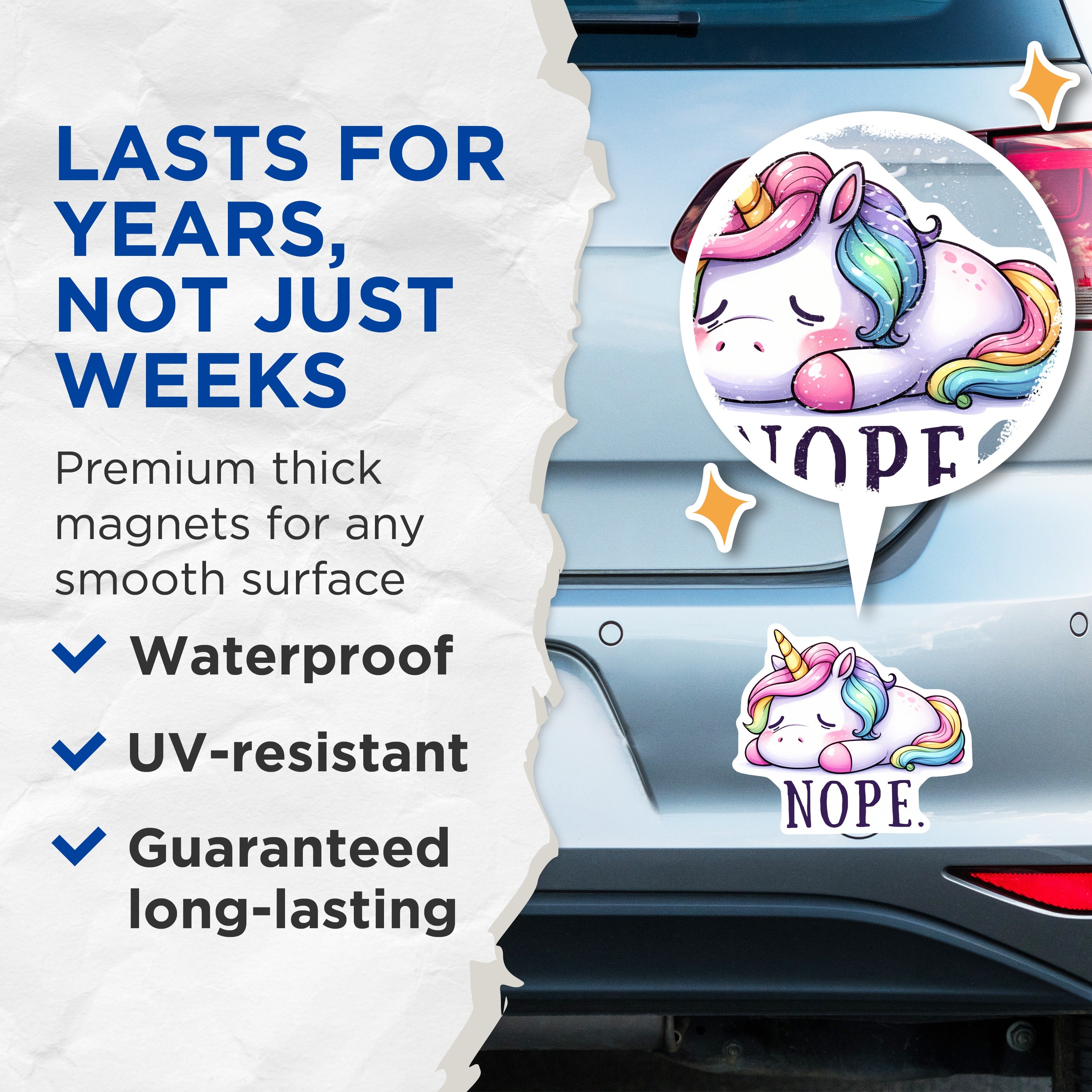 (2 Pack) Nope Unicorn Magnets - Relatable Mood Decor - Sarcastic Quote Gift for Fridge Locker - 5 Inches On Longest Side - Thick Durable Magnet - Made in USA - MAG39730