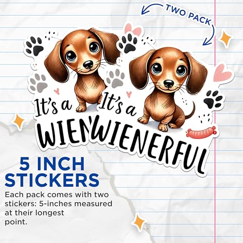 (2 Packs) It's A Wienerful Stickers - Funny Dachshund Weiner Dog Breed Decals - 5 Inches On Longest Side - Premium Vinyl Decal - Sticks to Any Smooth Flat Surface - Made in USA - BMCS2374