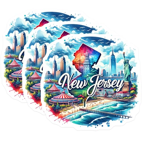 (3 Pack) New Jersey Decals - State Pride Stickers - Laptop Decal - Landmark Souvenir- 3 Inches On Longest Side - Easy Peel & Apply - Made in USA - 3MCS5471