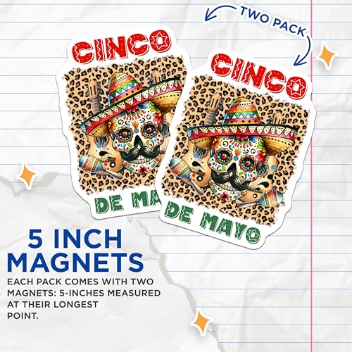 (2 Pack) Cinco De Mayo Magnets - Dia De Los Muertos - Mexican Fiesta Decor - 5" On Longest Side - for Cars, Fridges, Toolboxes - Made in USA - MAG8227