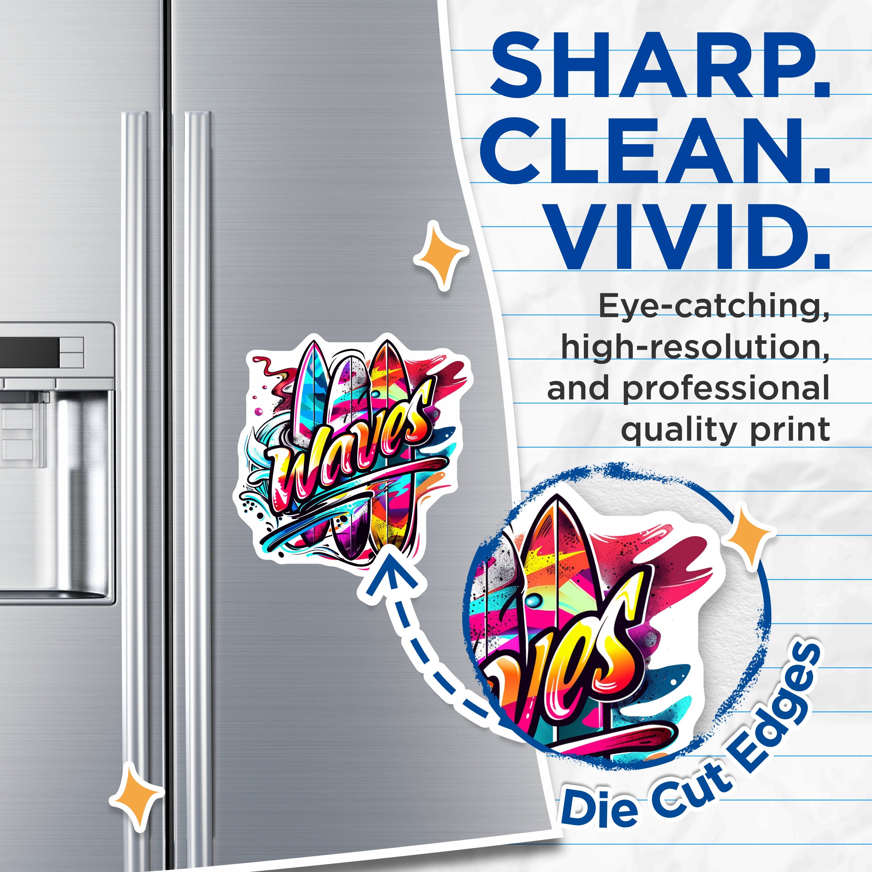 (2 Pack) Surfboard Waves Magnets - Neon Beach Aesthetic - Summer Vibe Fridge Art - 5 Inches On Longest Side - Thick Durable Magnet - Made in USA - MAG36735
