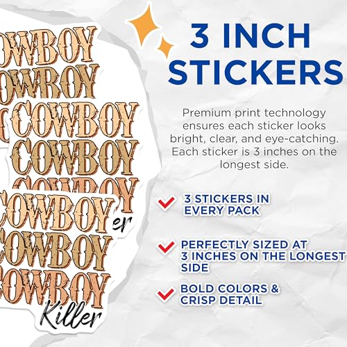 (3 Pack) Cowboy Killer Decals - Western Stickers - Country Decal - 3 Inches On Longest Side - Easy Peel & Apply - Made in USA - 3MCS1935