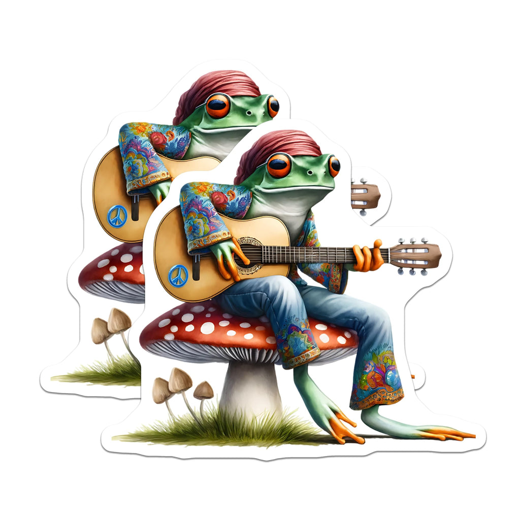 (2 Pack) Frog Magnets - Guitar Playing Hippie - Toad Decor Magnet - 5" On Longest Side - Premium Magnet - for Cars, Refrigerators, Toolboxes, Lockers - Made in USA - MAG16494