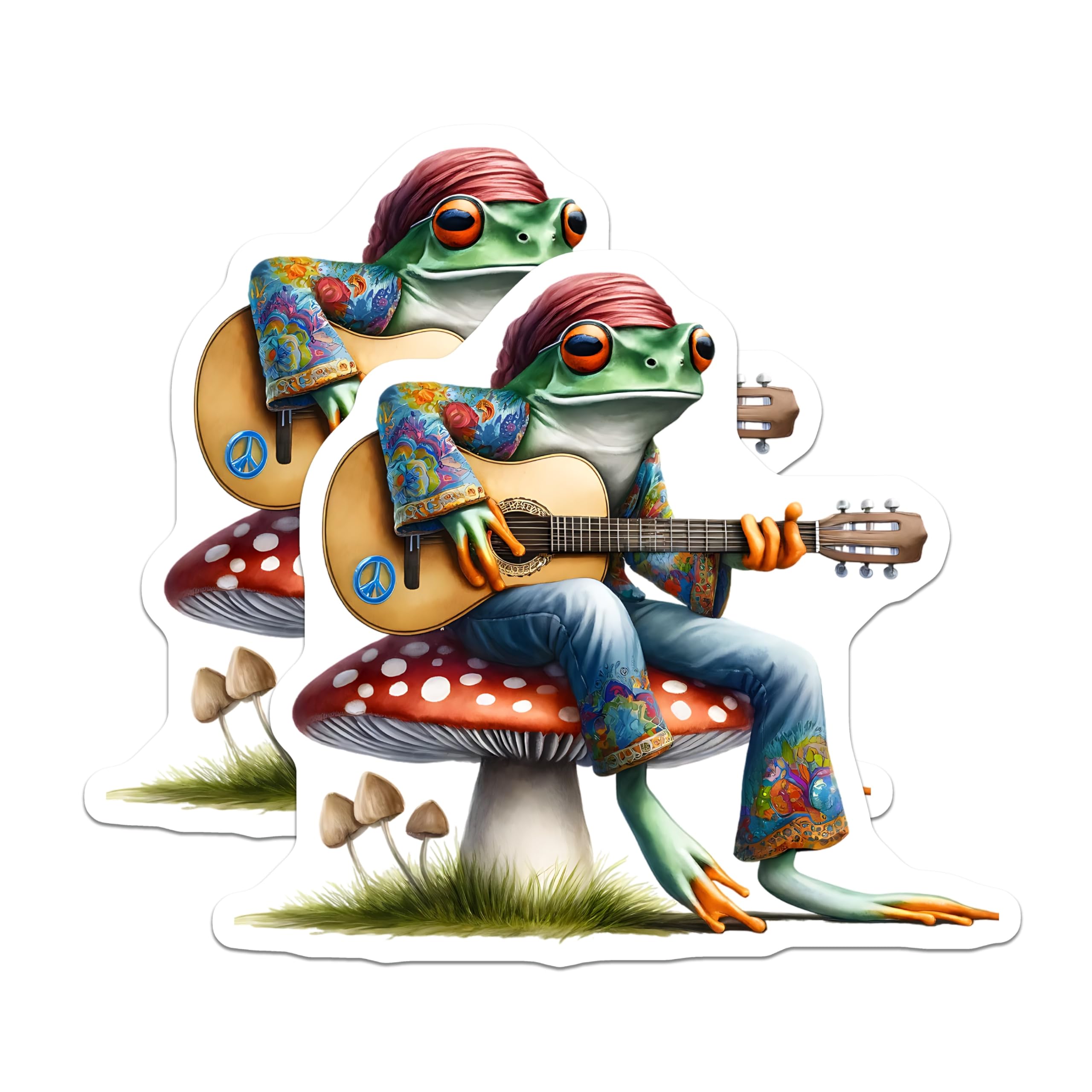 (2 Pack) Frog Magnets - Guitar Playing Hippie - Toad Decor Magnet - 5" On Longest Side - Premium Magnet - for Cars, Refrigerators, Toolboxes, Lockers - Made in USA - MAG16494