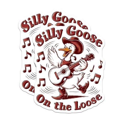 (2 Pack) Silly Goose Stickers - Funny Animal - Guitar Playing Duck - Vinyl Decal - 5" On Longest Side - Sticks to Smooth Flat Surfaces - Made in USA - BMCS5862
