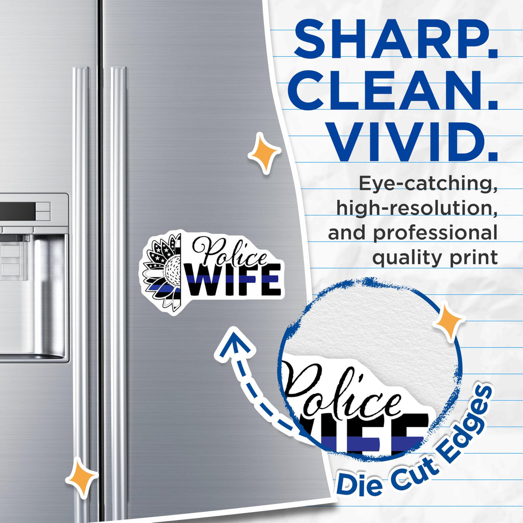 (2 Pack) Police Wife Magnets - Thin Blue Line Support - Sunflower Law Enforcement Spouse - 5 Inches On Longest Side - Thick Durable Magnet - Made in USA - MAG21430