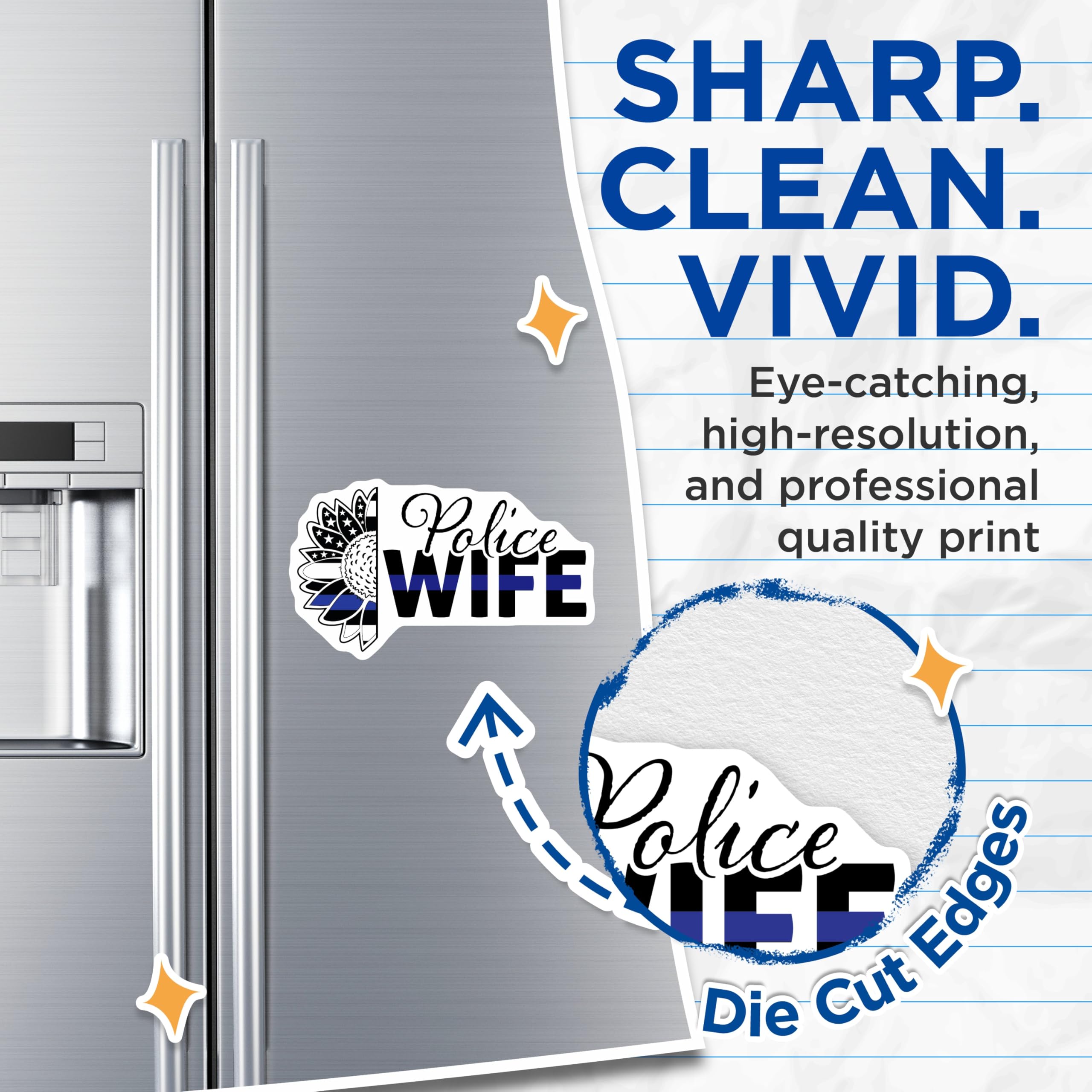 (2 Pack) Police Wife Magnets - Thin Blue Line Support - Sunflower Law Enforcement Spouse - 5 Inches On Longest Side - Thick Durable Magnet - Made in USA - MAG21430