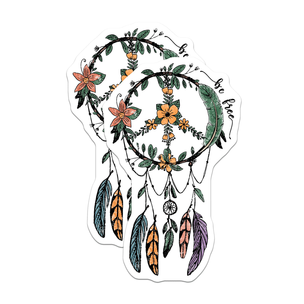 (2 Pack) Boho Peace Sign Magnets - Floral Dreamcatcher Decor - Be Free Hippie Vibe Magnet - 5 Inches On Longest Side - Thick Durable Magnet - Made in USA - MAG36592