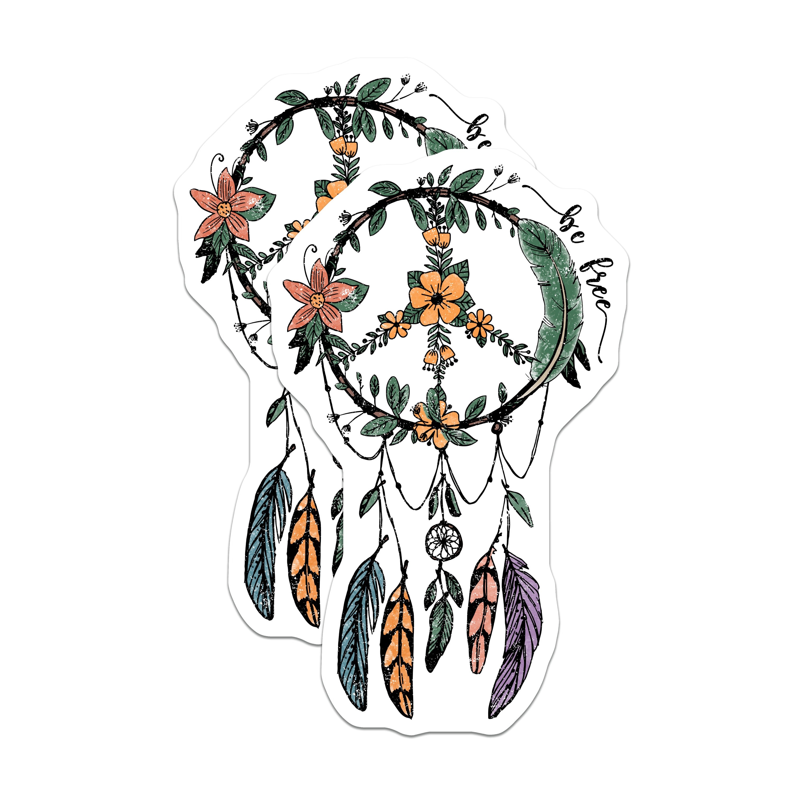 (2 Pack) Boho Peace Sign Magnets - Floral Dreamcatcher Decor - Be Free Hippie Vibe Magnet - 5 Inches On Longest Side - Thick Durable Magnet - Made in USA - MAG36592