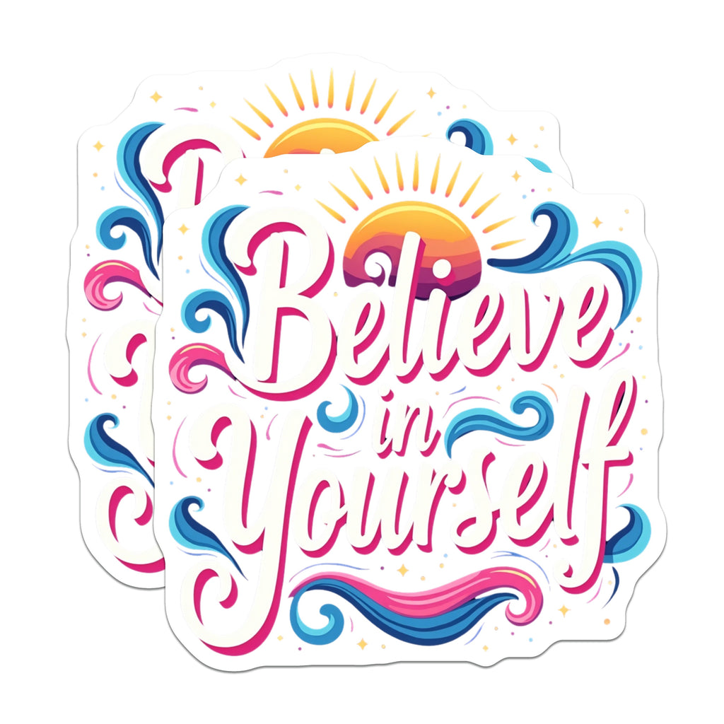 (2 Pack) Believe in Yourself Magnets - Inspirational Quote Decor - Positive Affirmation Fridge - Motivational Message Accent - 5 Inches On Longest Side - Thick Durable Magnet - Made in USA - MAG36672