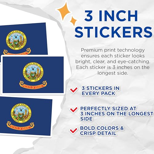 (3 Pack) Idaho Flag Decals - State Pride - Laptop Decal - 3 Inches On Longest Side - Easy Peel & Apply - Made in USA - 3MCS0184