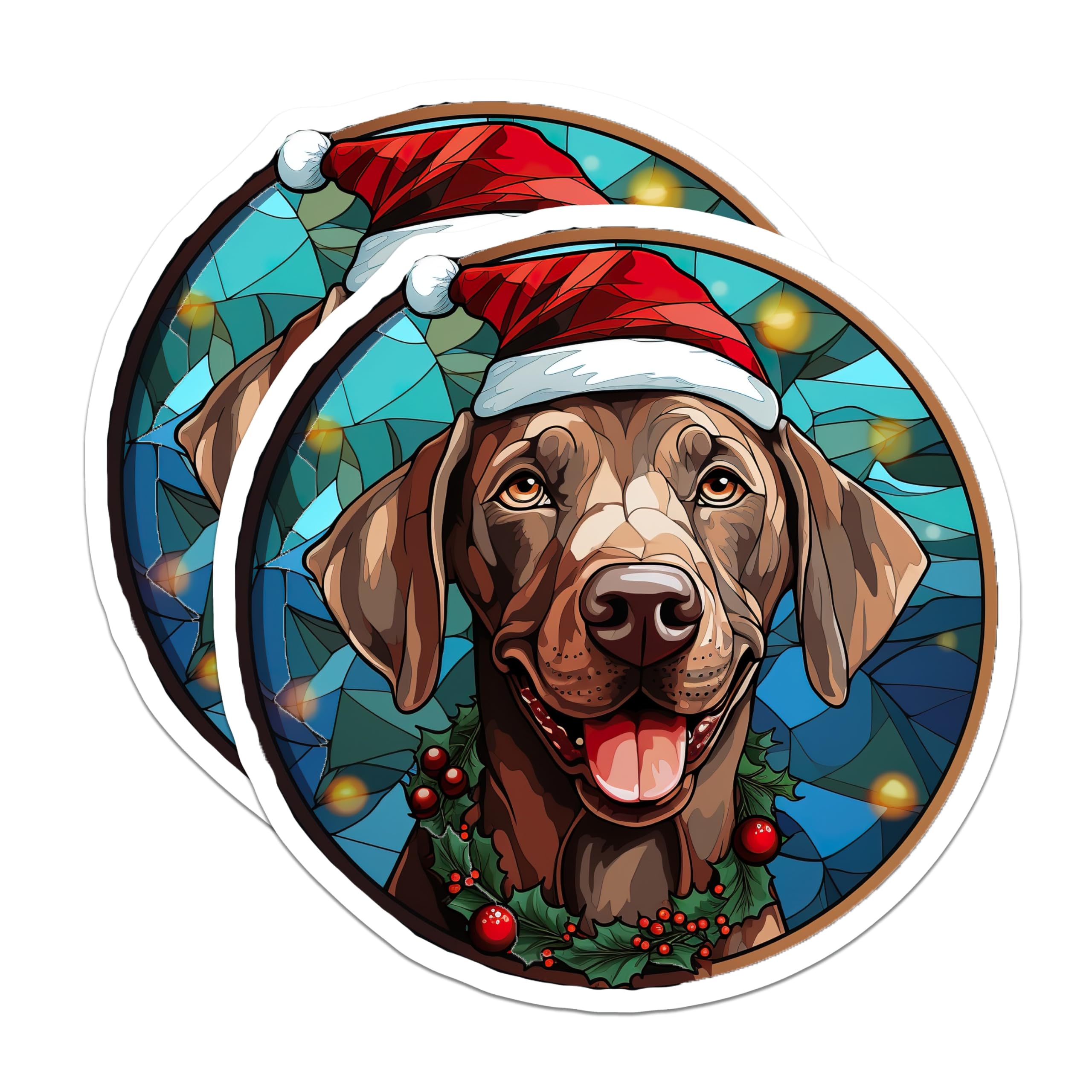 (2 Pack) Christmas Dog Magnets - Labrador Holiday Decor - Stained Glass Pet Refrigerator Magnets - 5 Inches On Longest Side - Thick Durable Magnet - Made in USA - MAG30122