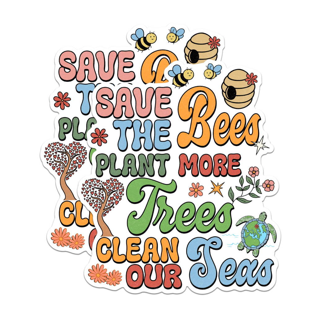 (2 Pack) Save The Bees Magnets - Plant More Trees Magnets - Clean Our Seas Magnets for Environmental Awareness- 5" On Longest Side - for Fridges, Toolboxes, Cars - Made in USA - MAG3046