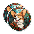 (2 Pack) Corgi Stained Glass Magnets - Christmas Dog Decor - Refrigerator Holiday Art - 5 Inches On Longest Side - Thick Durable Magnet - Made in USA - MAG23720
