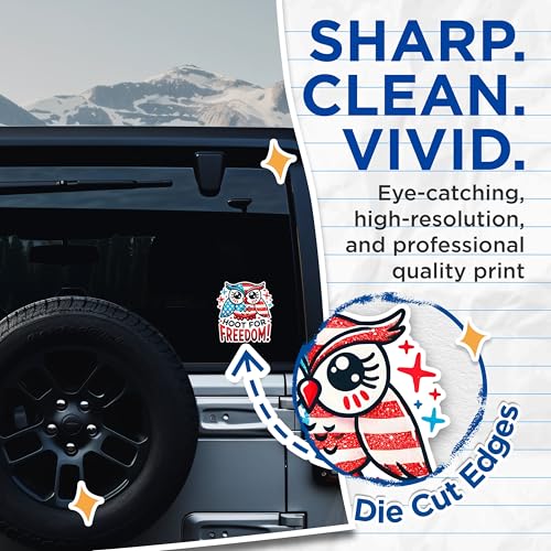 (2 Pack) Hoot for Freedom Stickers - American Flag Owl Stickers - Patriotic Stickers for Laptops and Water Bottles - 5" On Longest Side - Sticks to Any Smooth Flat Surface - Made in USA - BMCS2712